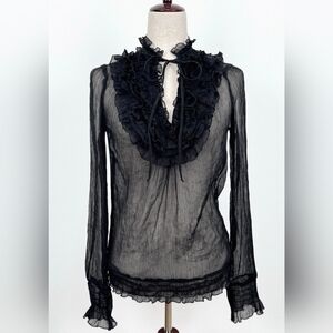 Charlotte Russe Black Sheer Ruffled Blouse